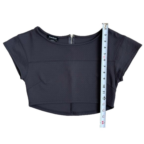 Bebe Charcoal Textured Knit Crop Top Zipper Back Stretch Short Sleeve Size XS - Picture 6 of 6